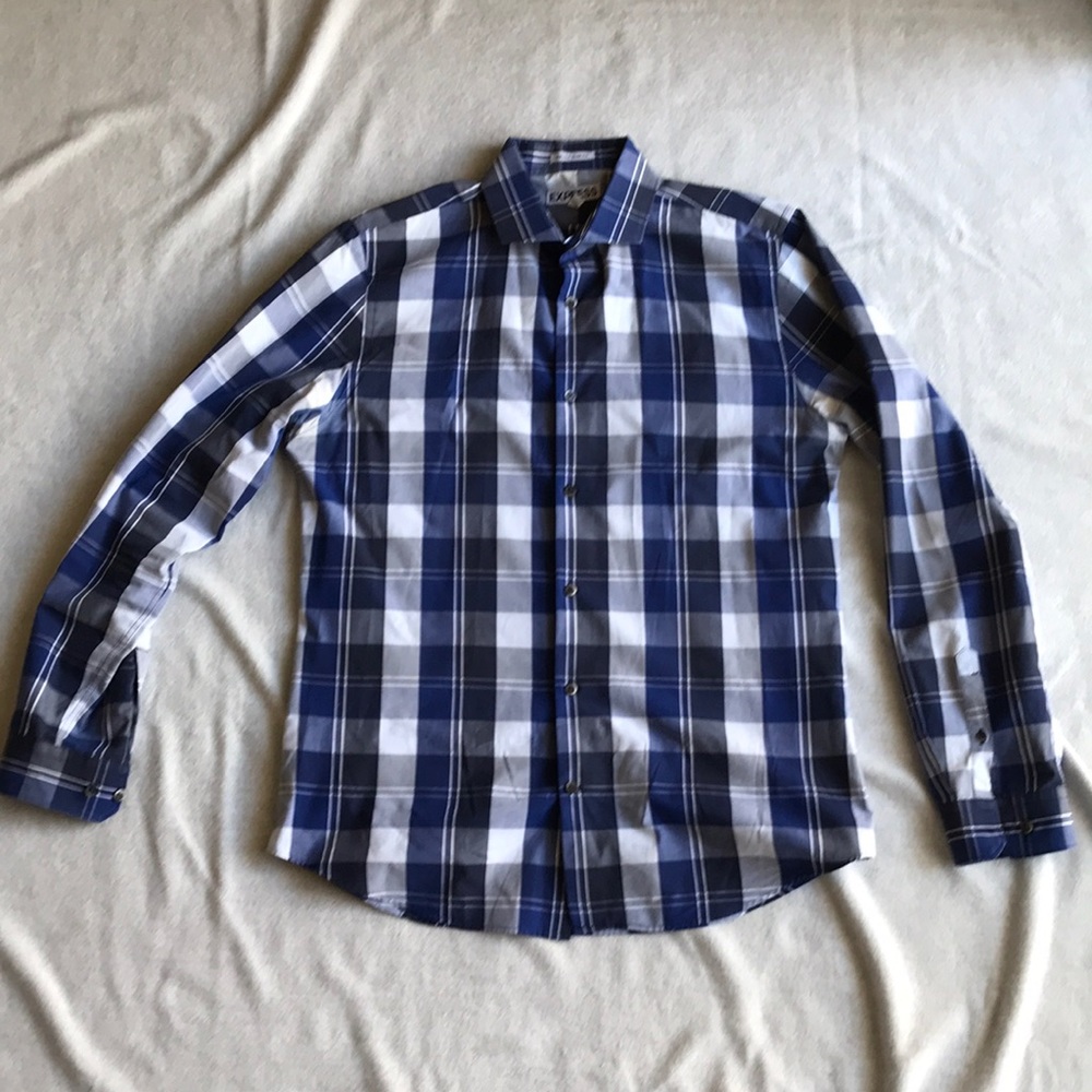 Express Men’s plaid dress shirt slim fit size Large 16-16.5 neck